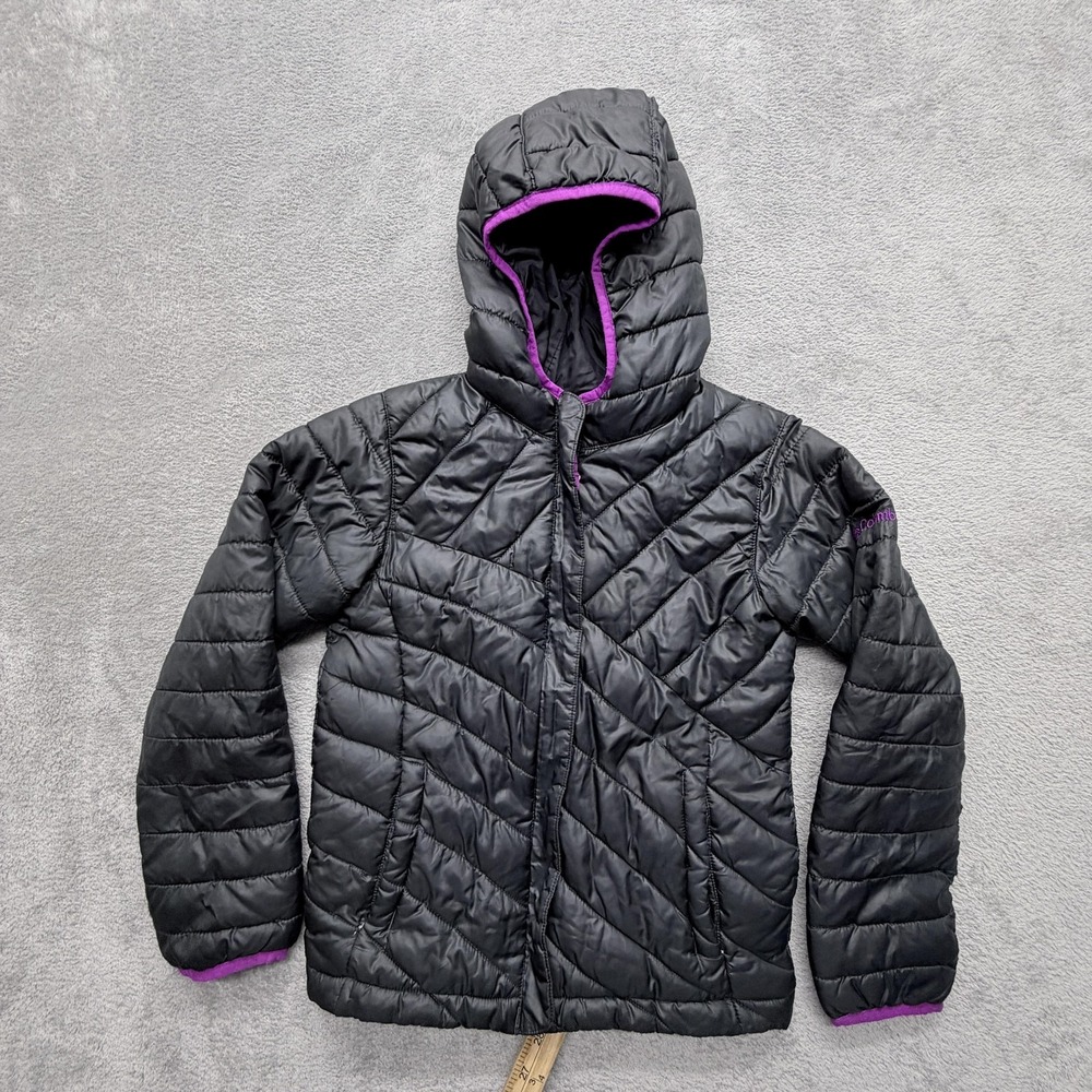 Columbia Jacket Kids S Black Puffer Insulated Quilted Hooded Full Zip Lined